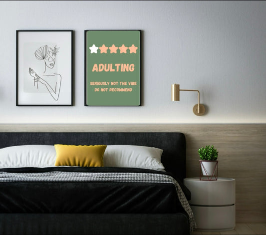 Framed | Adulting | Green and Peach | Art Print